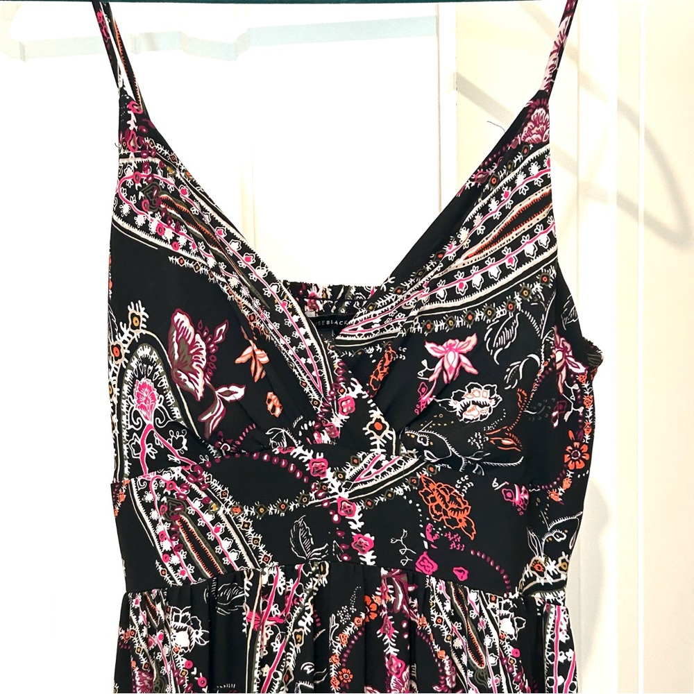 WHBM Tiered Maxi Dress Sleeveless Black Roses & Vines V-Neck Spaghetti Straps S - Picture 2 of 14
